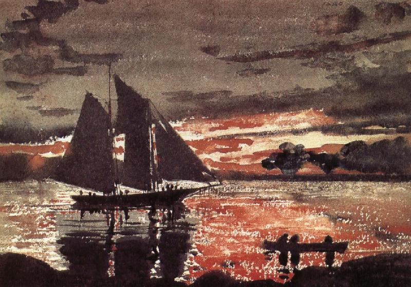 Winslow Homer Fiery red sunset scene